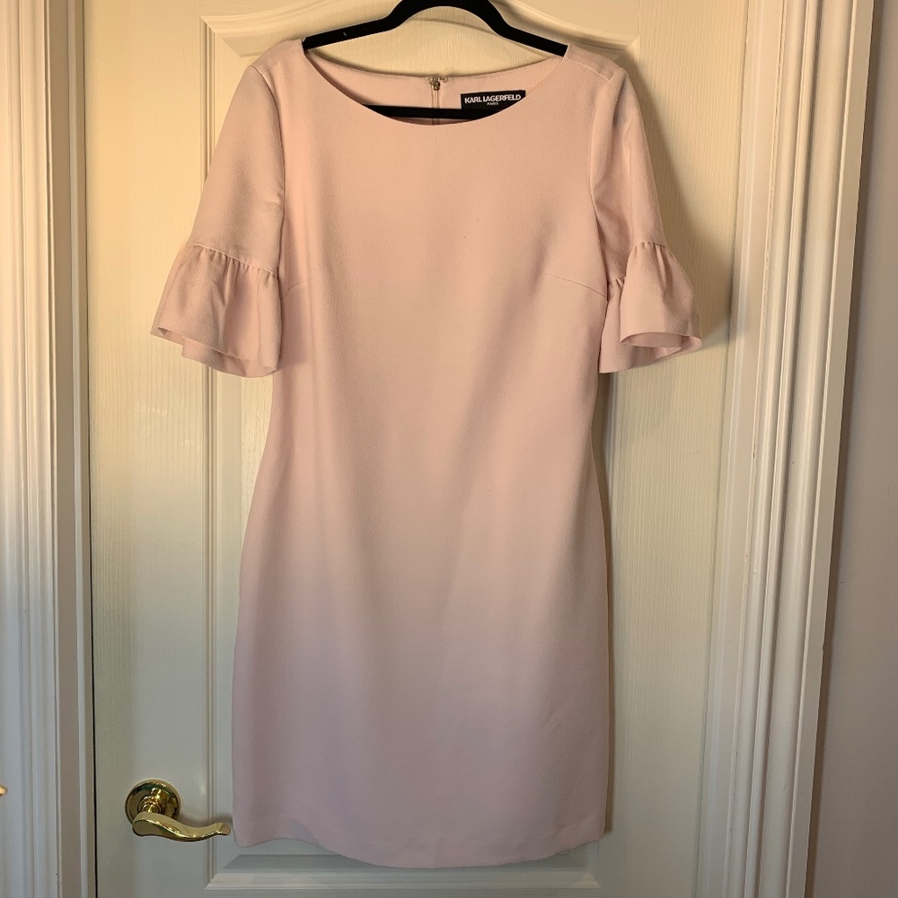 Karl‎ Lagerfeld Paris Blush Pink Shift Dress Size 8 Elegant Bell Sleeves Chic